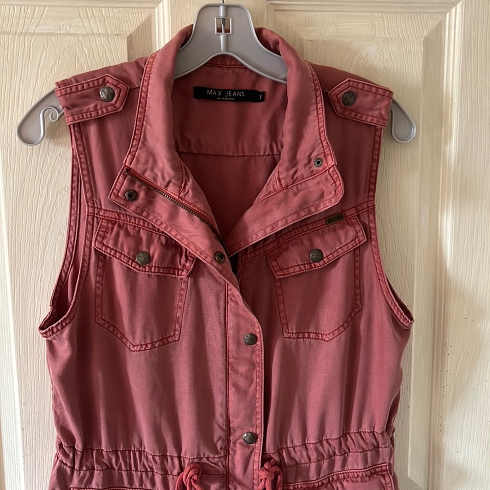 Max Jeans Military Utility Vest Drawstring 4 Front Pockets Dusty Rose Size Small - Picture 3 of 16
